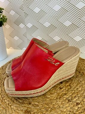 Karl Lagerfeld Corissa platform/wedge leather Espadrille sandals-red/gold-sz 7.5